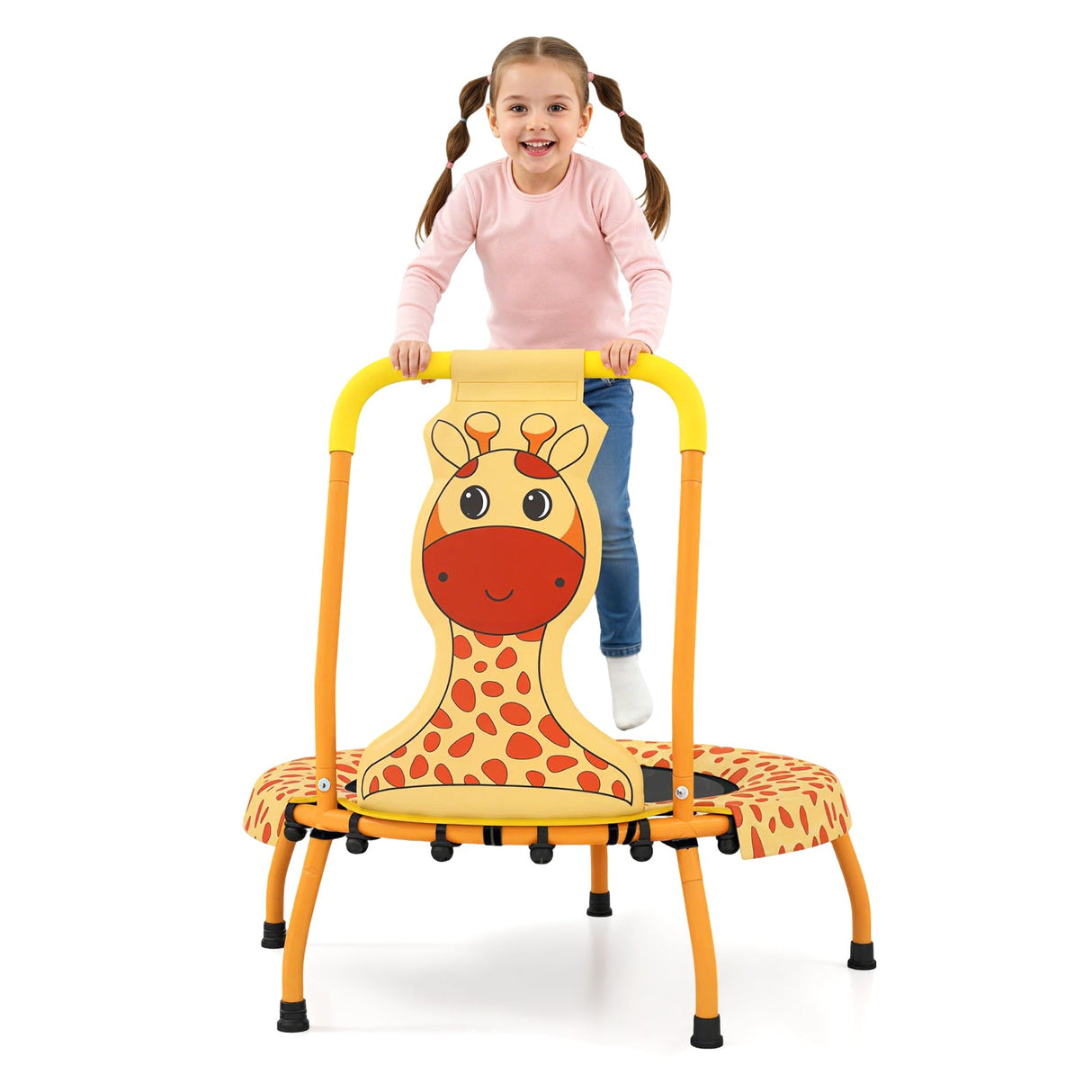 Minitrampolín para niños pequeños con mango acolchado de espuma y cubierta de seguridad acolchada