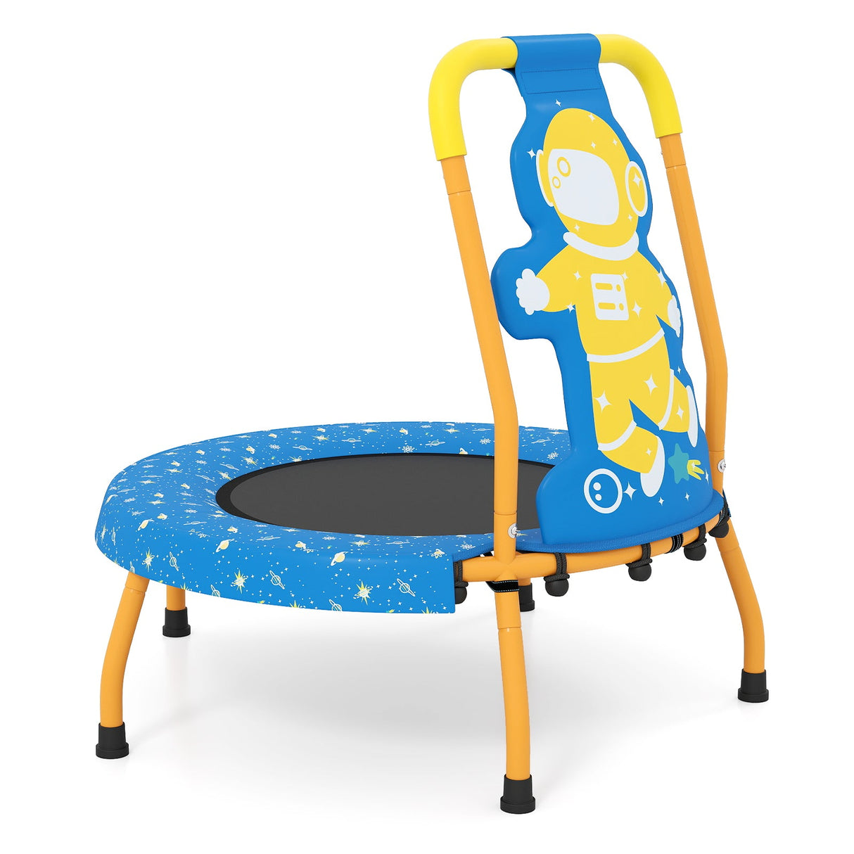 Minitrampolín para niños pequeños con mango acolchado de espuma y cubierta de seguridad acolchada