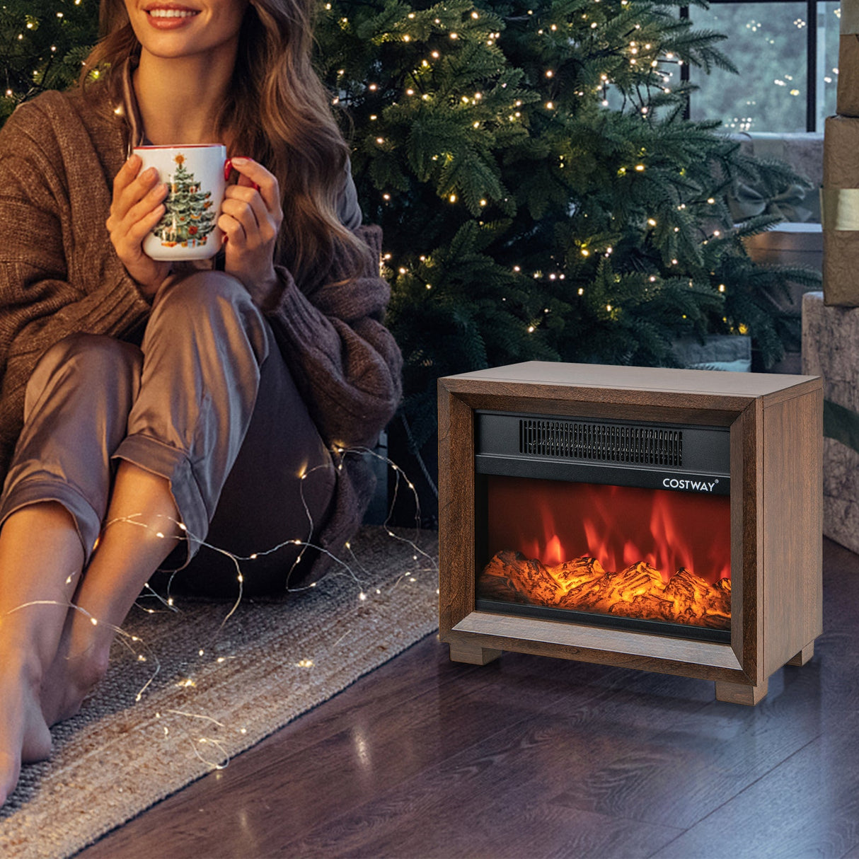 Mini chimenea de sobremesa de madera con efecto de llama realista