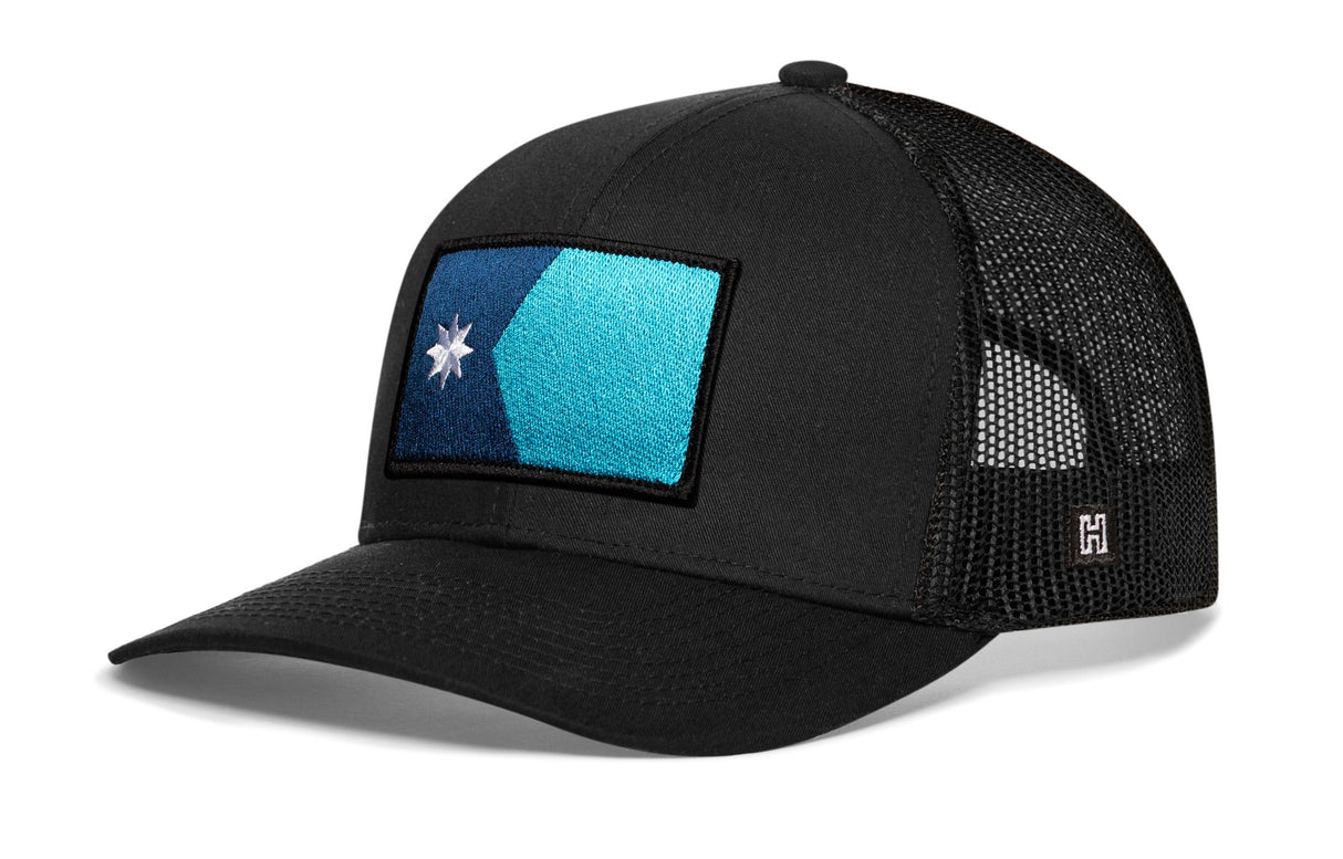 Minnesota Flag Trucker Hat | Black Minnesota Flag Snapback