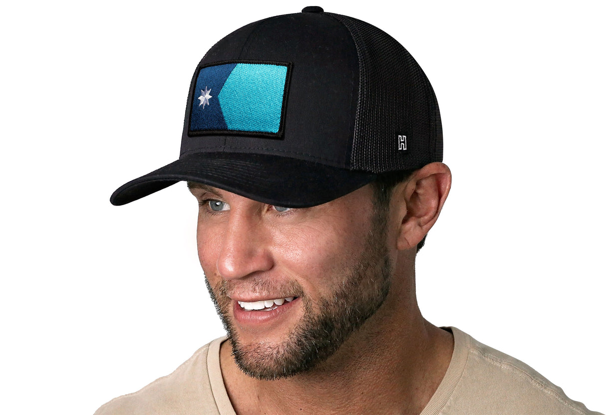 Minnesota Flag Trucker Hat | Black Minnesota Flag Snapback