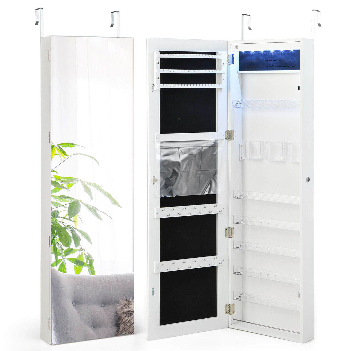 Wall Door Mounted Jewelry Armoire with Frameless LED Mirror