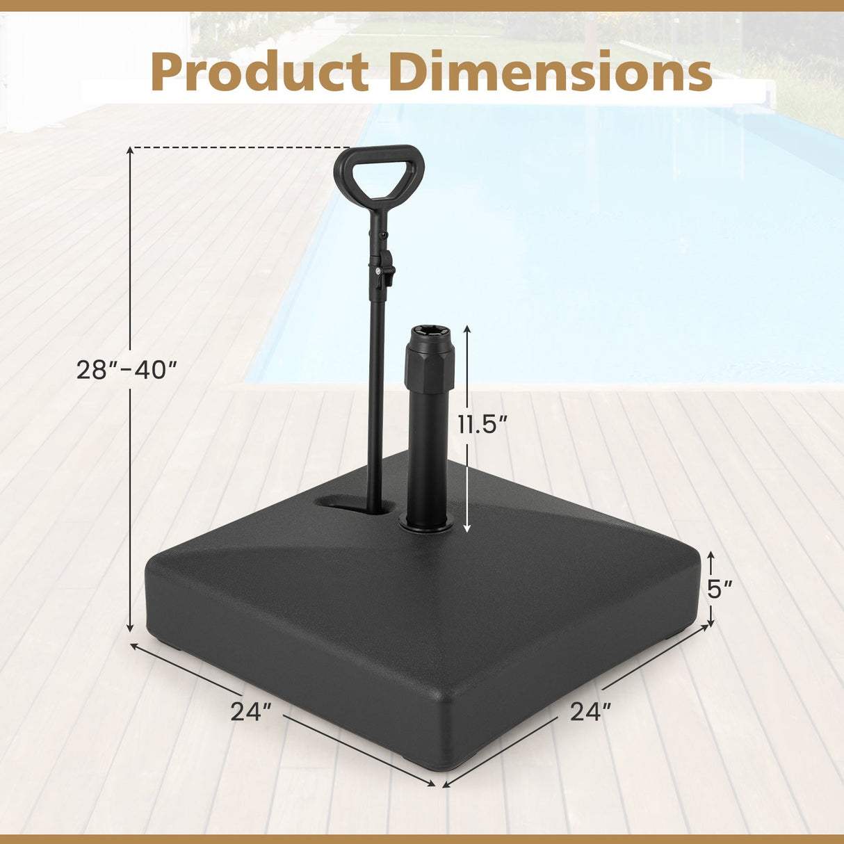 Base móvil para sombrilla de patio, rellenable con agua y arena, para sombrilla de mesa de mercado con 3 ruedas - Negro