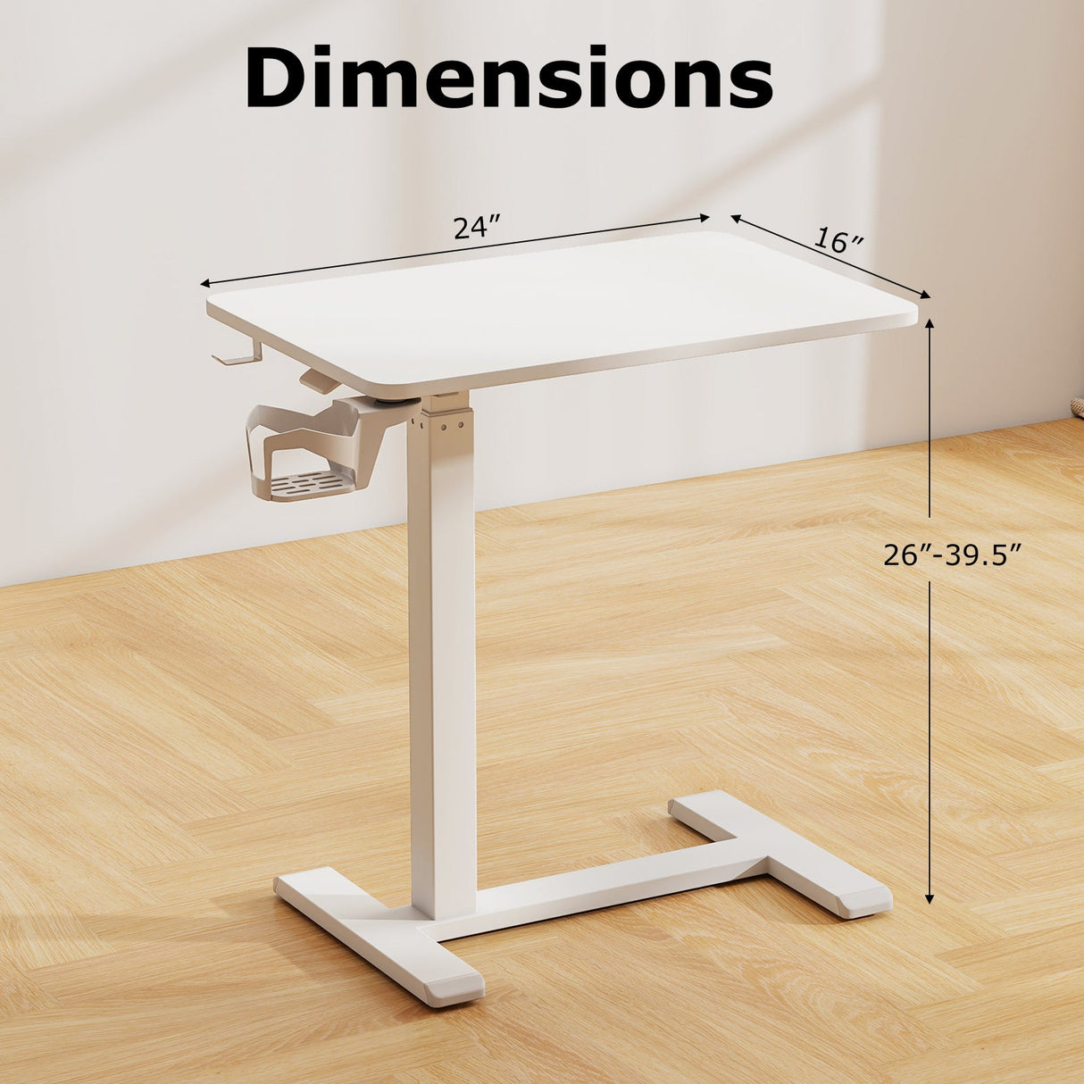 Mesa auxiliar de cama móvil de altura regulable con soporte para vasos