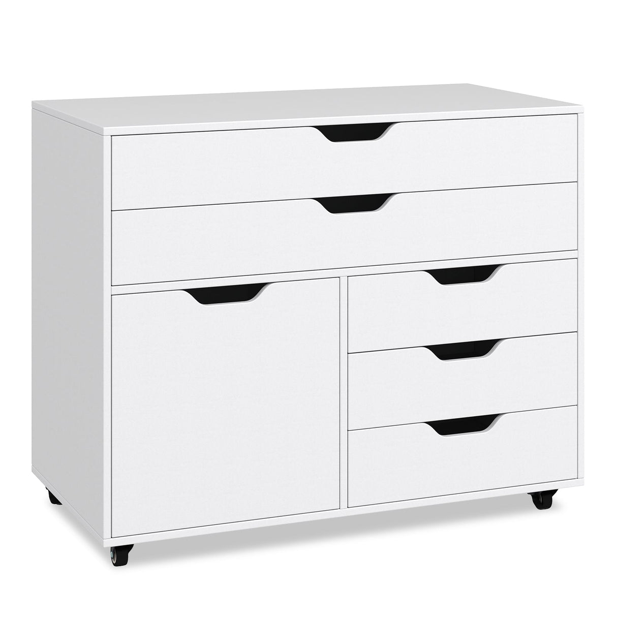 Cajonera móvil vertical moderna de 5 cajones con puerta y 5 ruedas