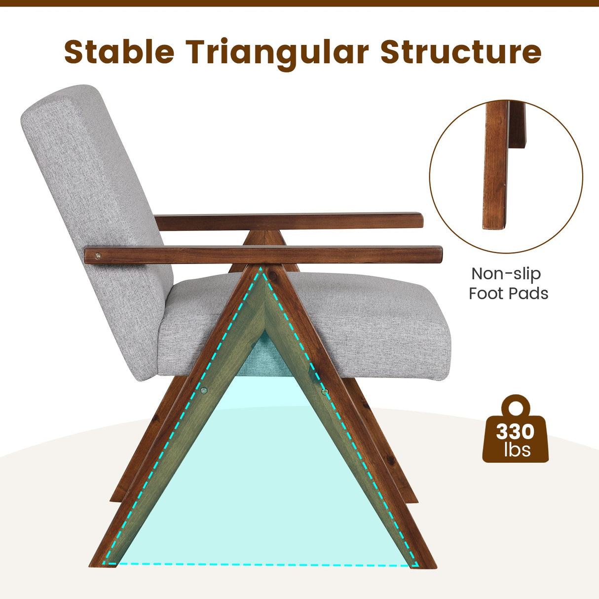 Sillón moderno de tela de lino con estructura de madera maciza de acacia