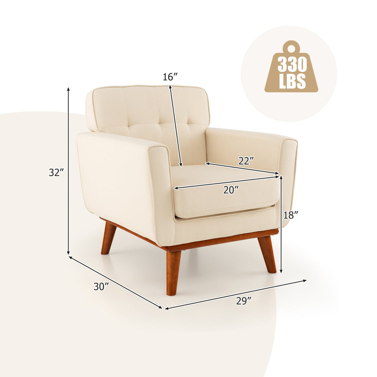 Sillón moderno tapizado en tela de lino con cojín de asiento acolchado extraíble