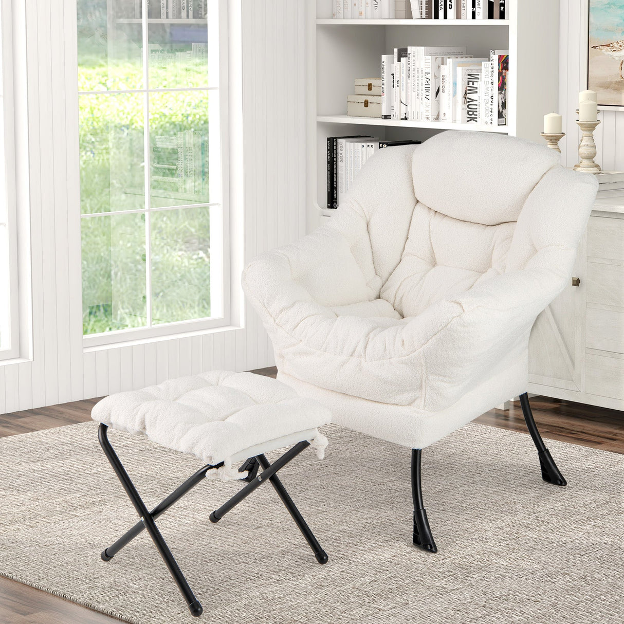 Sillón moderno con reposapiés plegable y almohada para la cabeza
