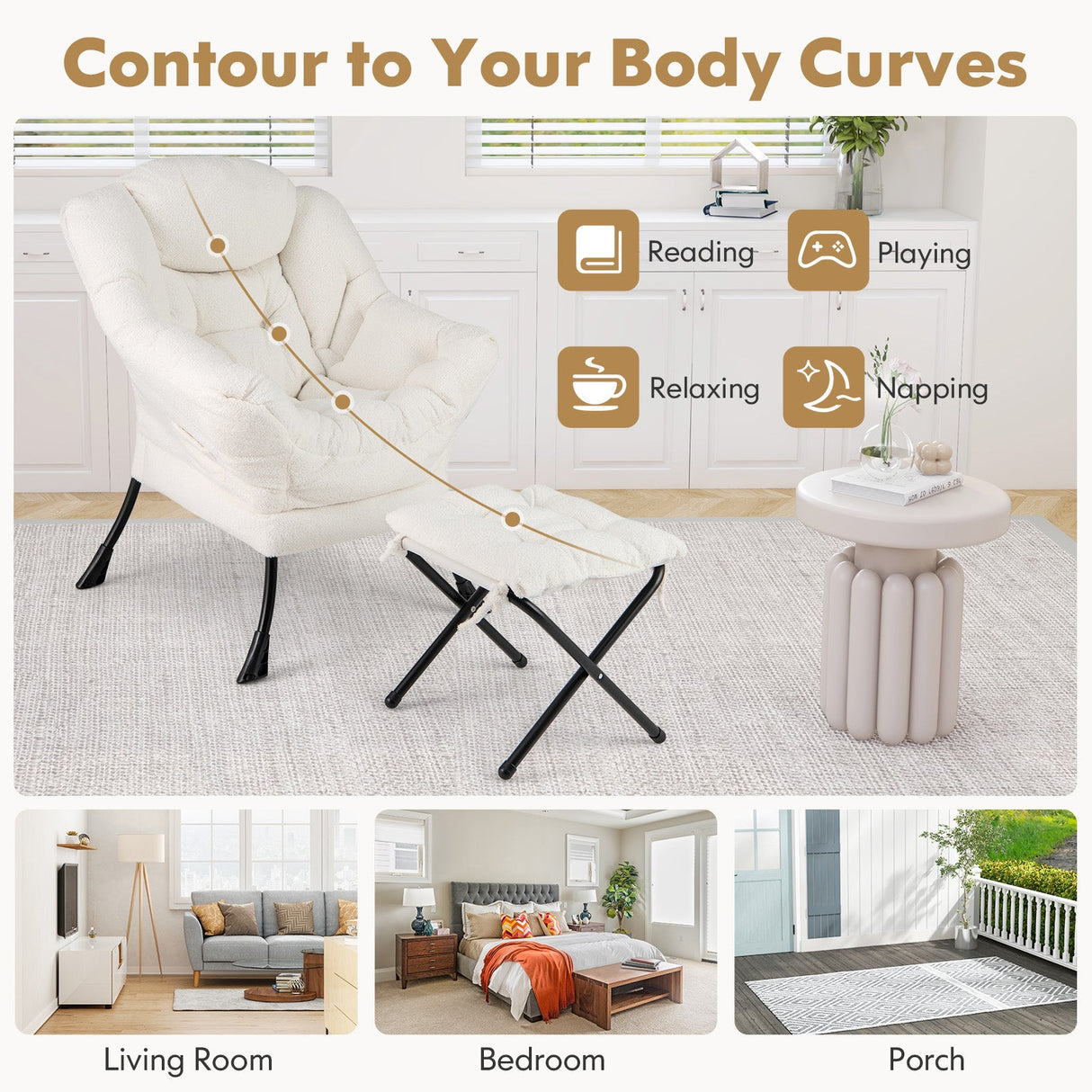 Sillón moderno con reposapiés plegable y almohada para la cabeza