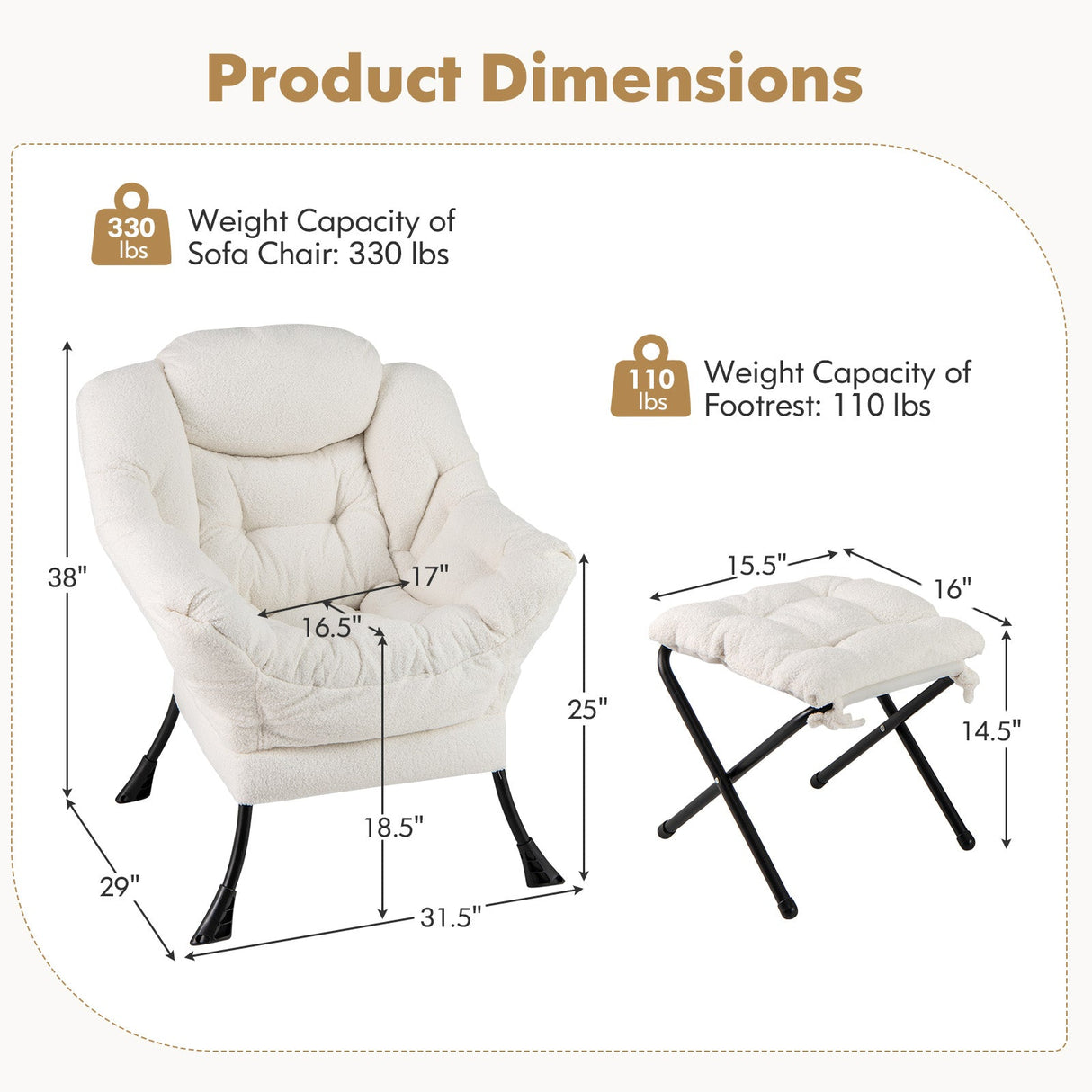 Sillón moderno con reposapiés plegable y almohada para la cabeza