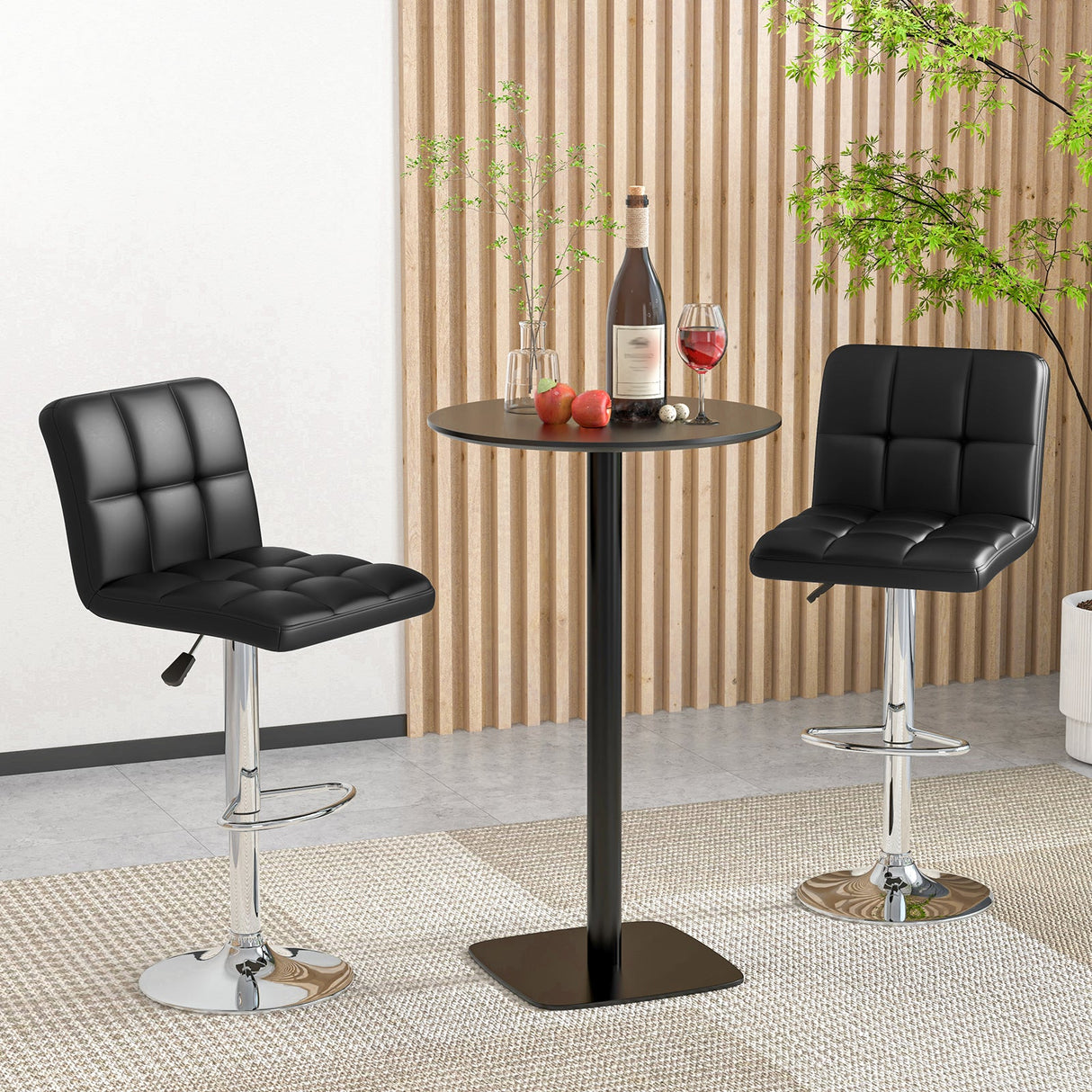 Juego de 2 Taburetes Modernos Bat con Respaldo, Base de Metal Resistente y Reposapiés