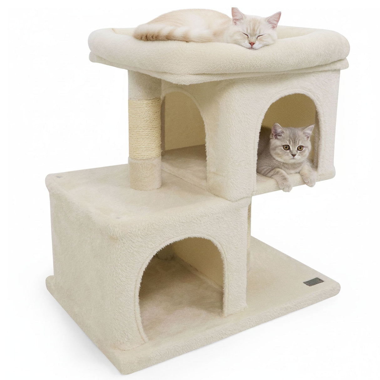 Árbol rascador moderno para gatos con rascador de ahorro de espacio con percha tapizada y 2 condominios para gatos