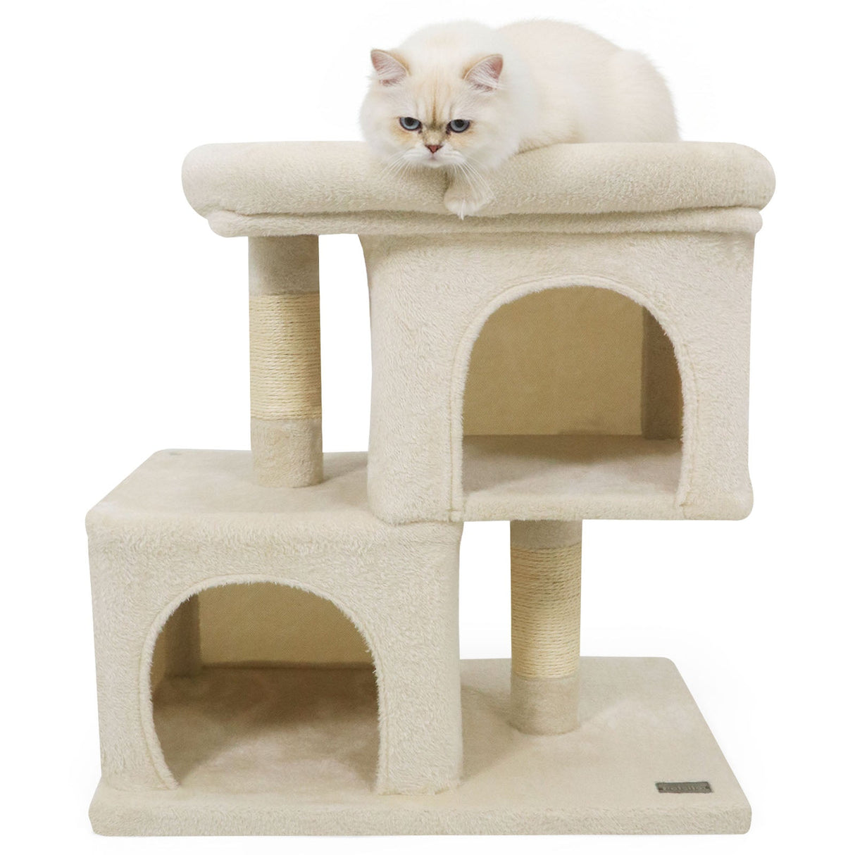 Árbol rascador moderno para gatos con rascador de ahorro de espacio con percha tapizada y 2 condominios para gatos