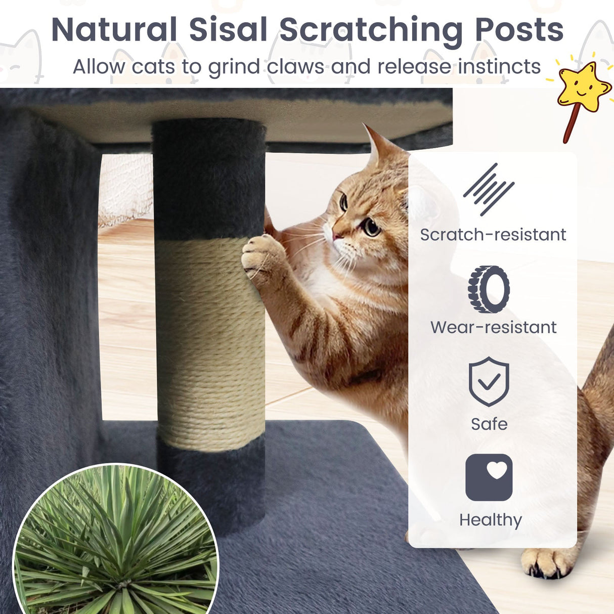 Árbol rascador moderno para gatos con rascador de ahorro de espacio con percha tapizada y 2 condominios para gatos