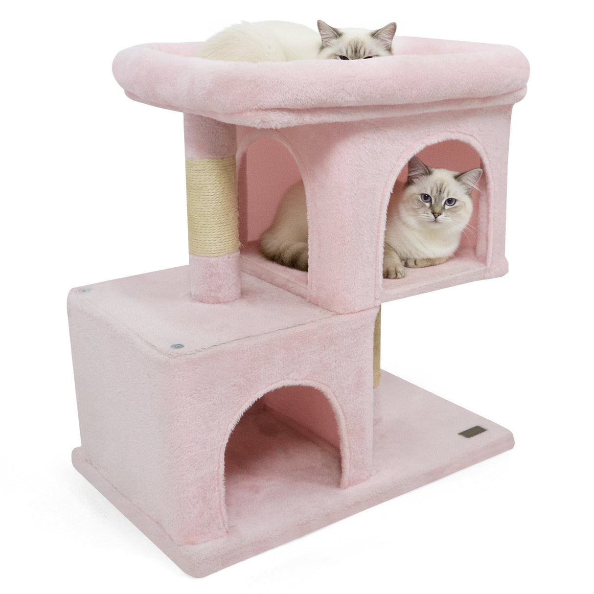 Árbol rascador moderno para gatos con rascador de ahorro de espacio con percha tapizada y 2 condominios para gatos