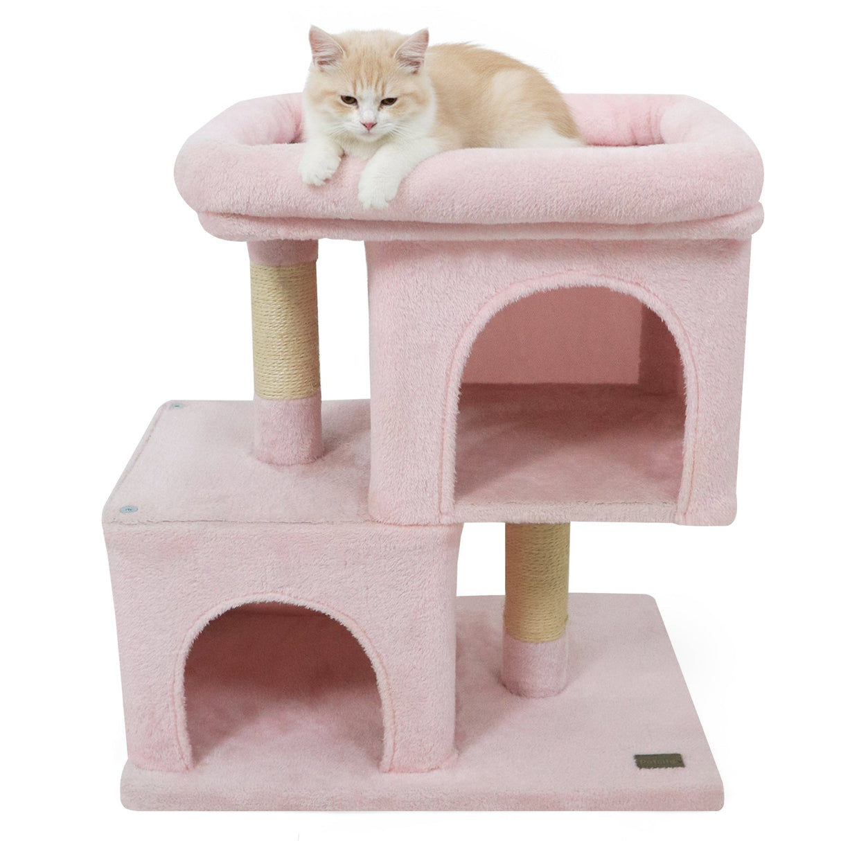 Árbol rascador moderno para gatos con rascador de ahorro de espacio con percha tapizada y 2 condominios para gatos