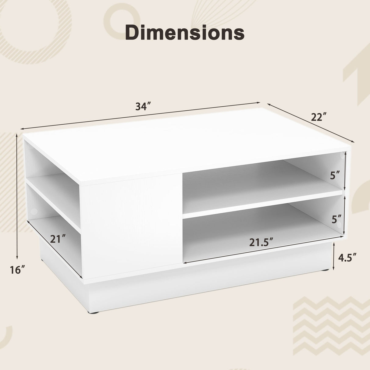 Mesa de centro moderna con estantes abiertos de 2 niveles-Blanco