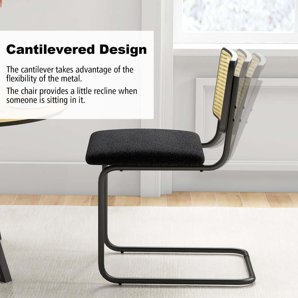 2 Sillas de Comedor Modernas de Mediados de Siglo con Diseño Cantilever-Negro