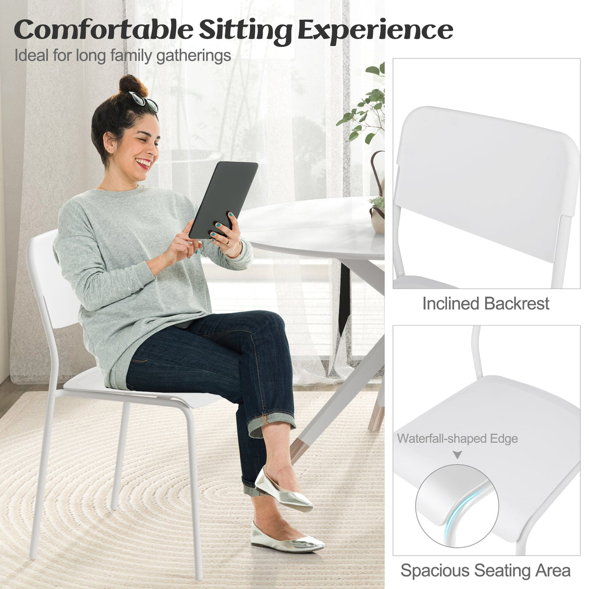 Sillas de comedor modernas (juego de 4) con respaldo inclinado y patas de metal resistentes