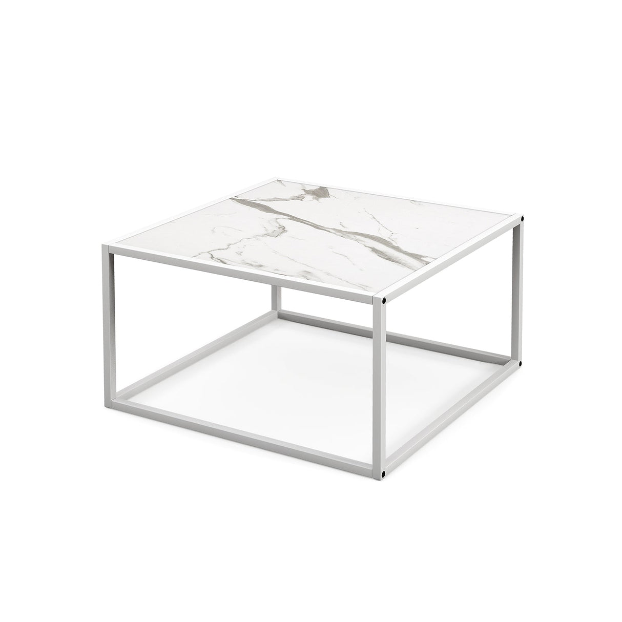 Mesa de centro cuadrada moderna de cristal con estructura de metal para sala de estar