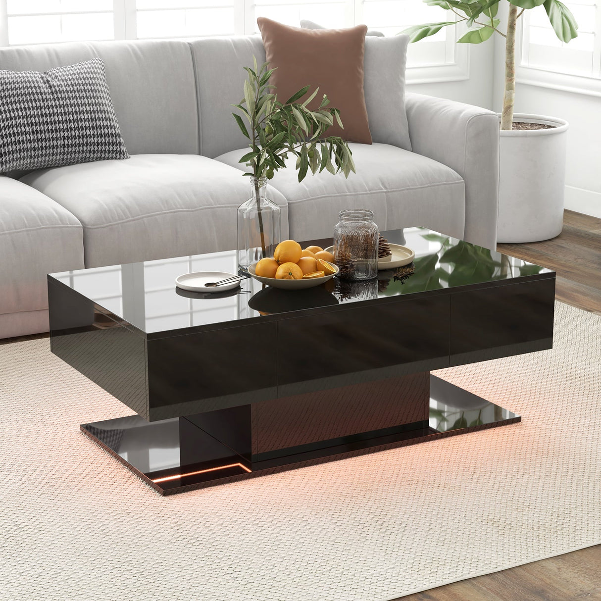 Mesa de centro LED moderna con luces LED de 20 colores y 2 cajones de almacenamiento