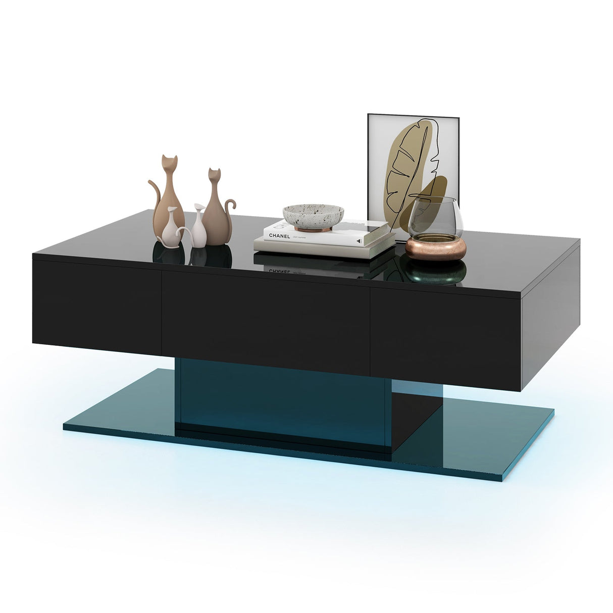 Mesa de centro LED moderna con luces LED de 20 colores y 2 cajones de almacenamiento