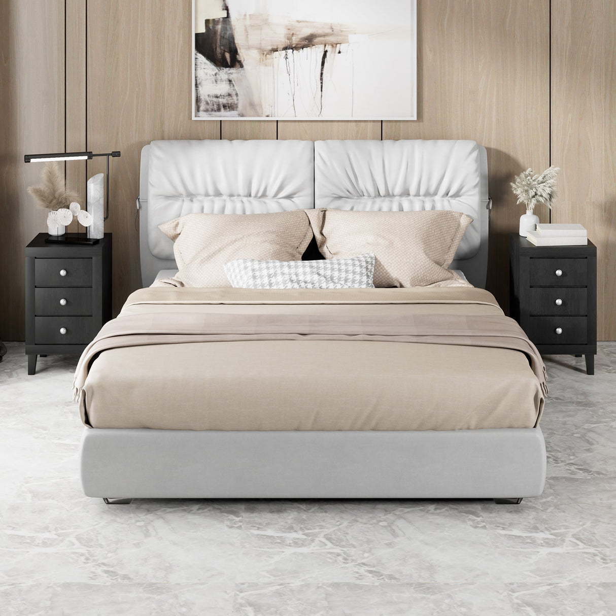 Mesita de Noche Moderna con 3 Cajones para Dormitorio o Sala de Estar