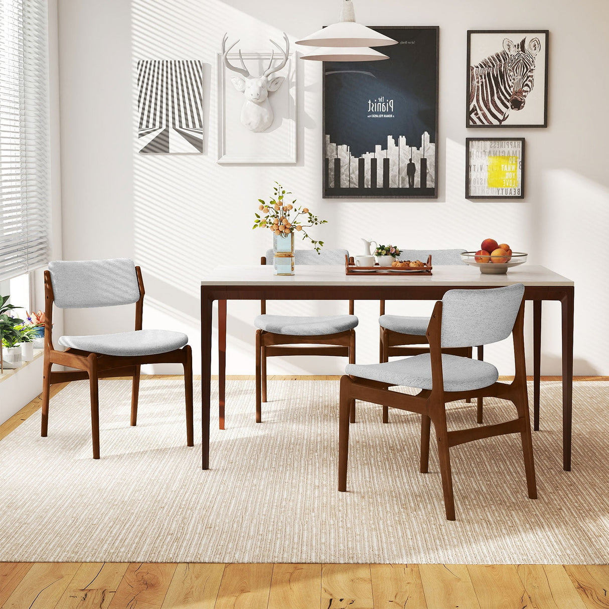 Sillas de comedor tapizadas modernas con patas de madera de caucho, juego de 4 unidades, color marrón