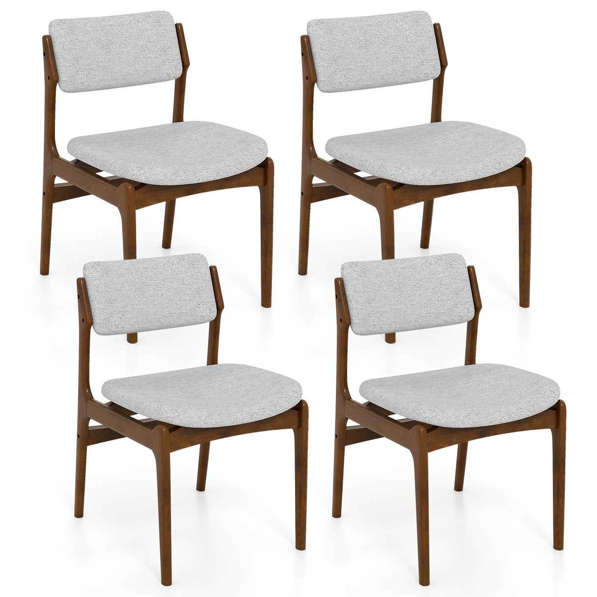 Sillas de comedor tapizadas modernas con patas de madera de caucho, juego de 4 unidades, color marrón