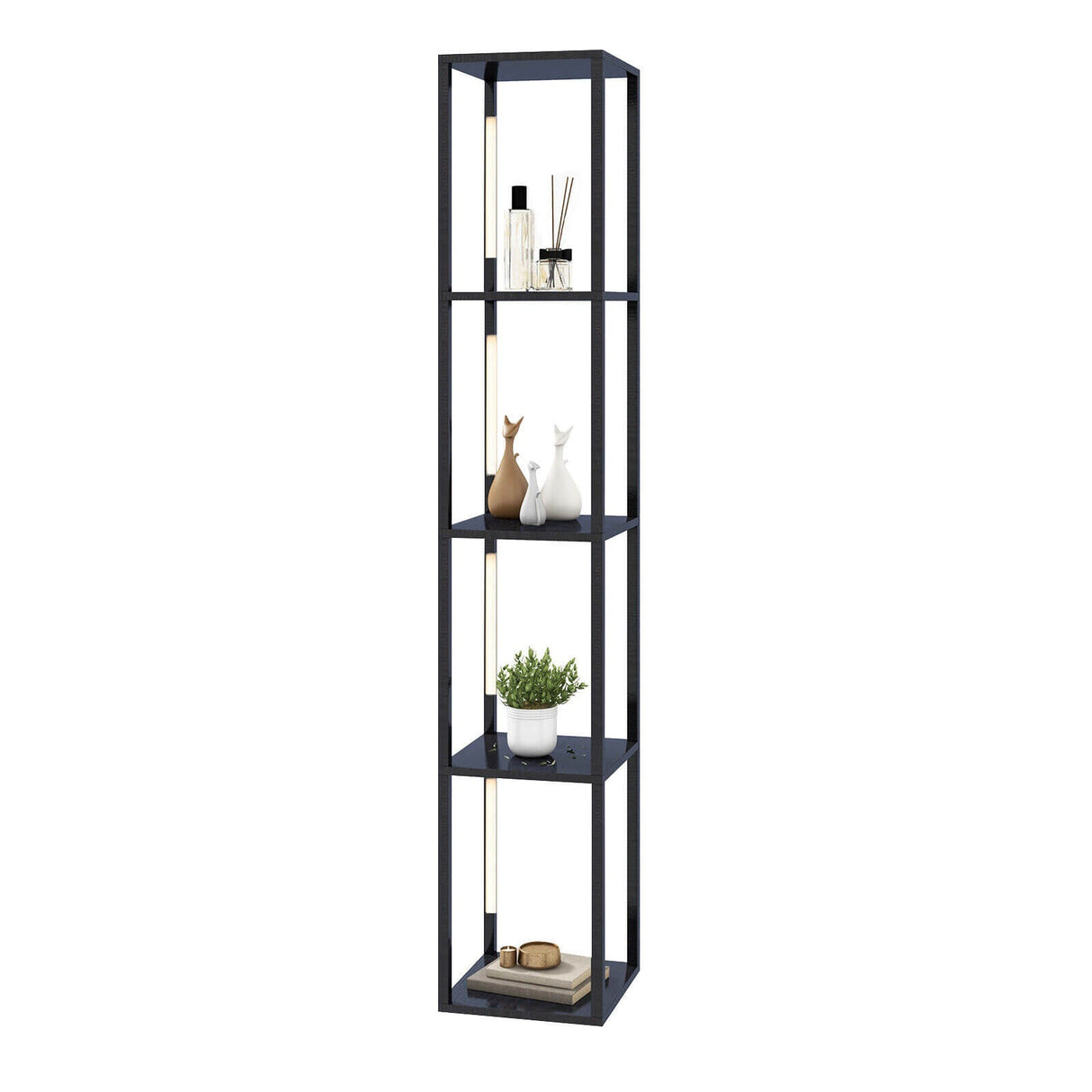 Lámpara de pie de 64 pulgadas con bombillas LED regulables de 3 niveles y postes LED giratorios-Negro