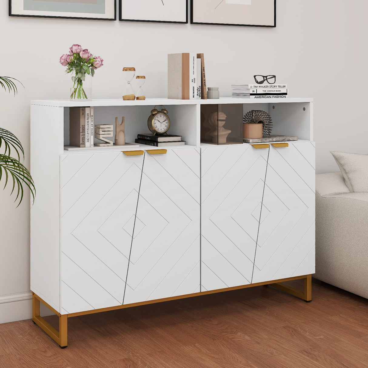 Aparador moderno con 4 puertas y estantes ajustables - Blanco