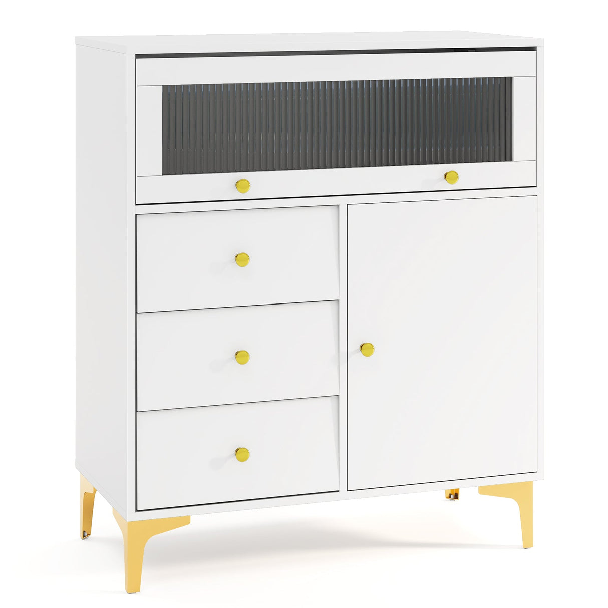 Cómoda con puerta de cristal estriado abatible para dormitorio o cocina-Gris