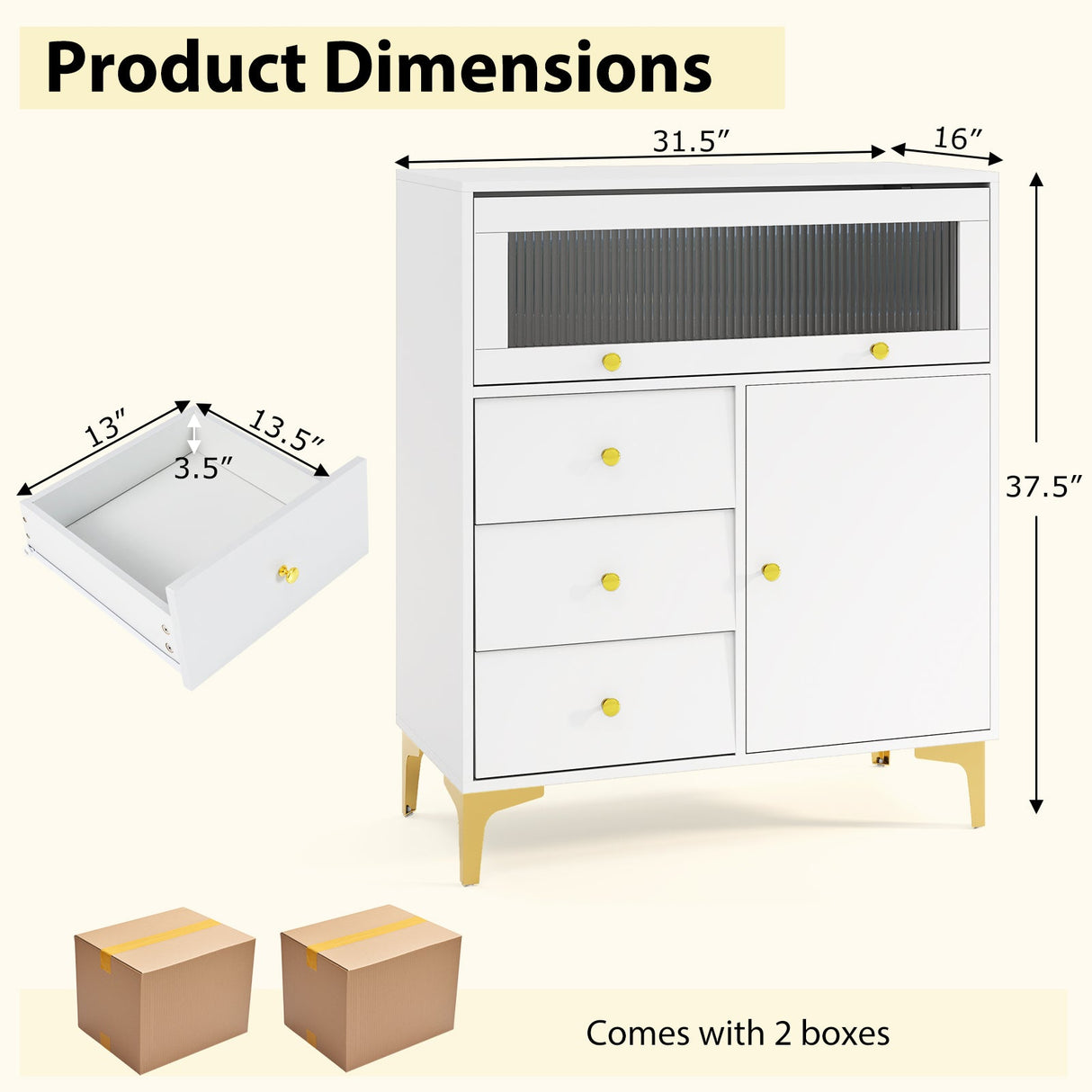 Cómoda con puerta de cristal estriado abatible para dormitorio o cocina-Gris