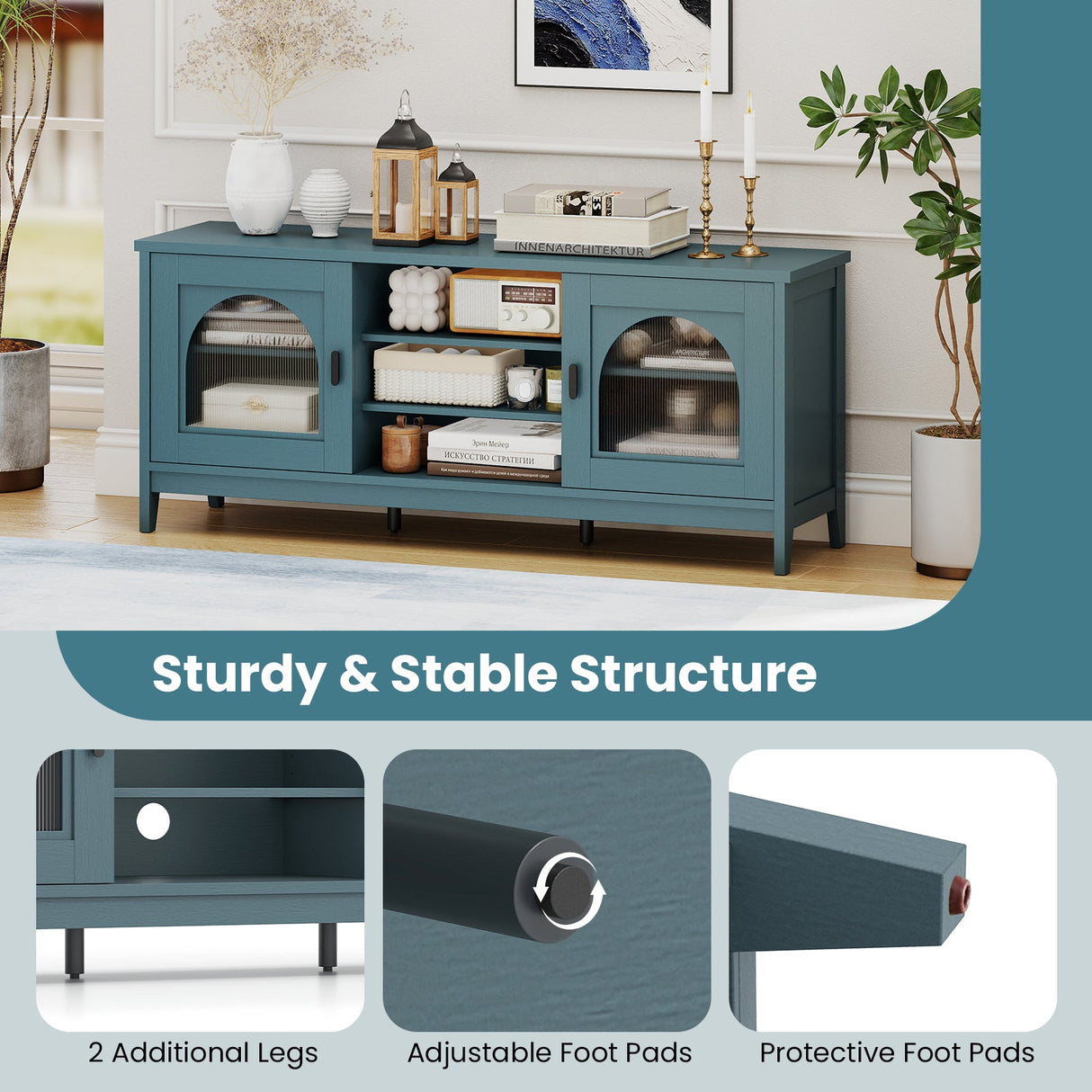 Mueble para TV Moderno Vintage con Estantes Ajustables y 2 Orificios para Cables para Televisores de hasta 65 Pulgadas