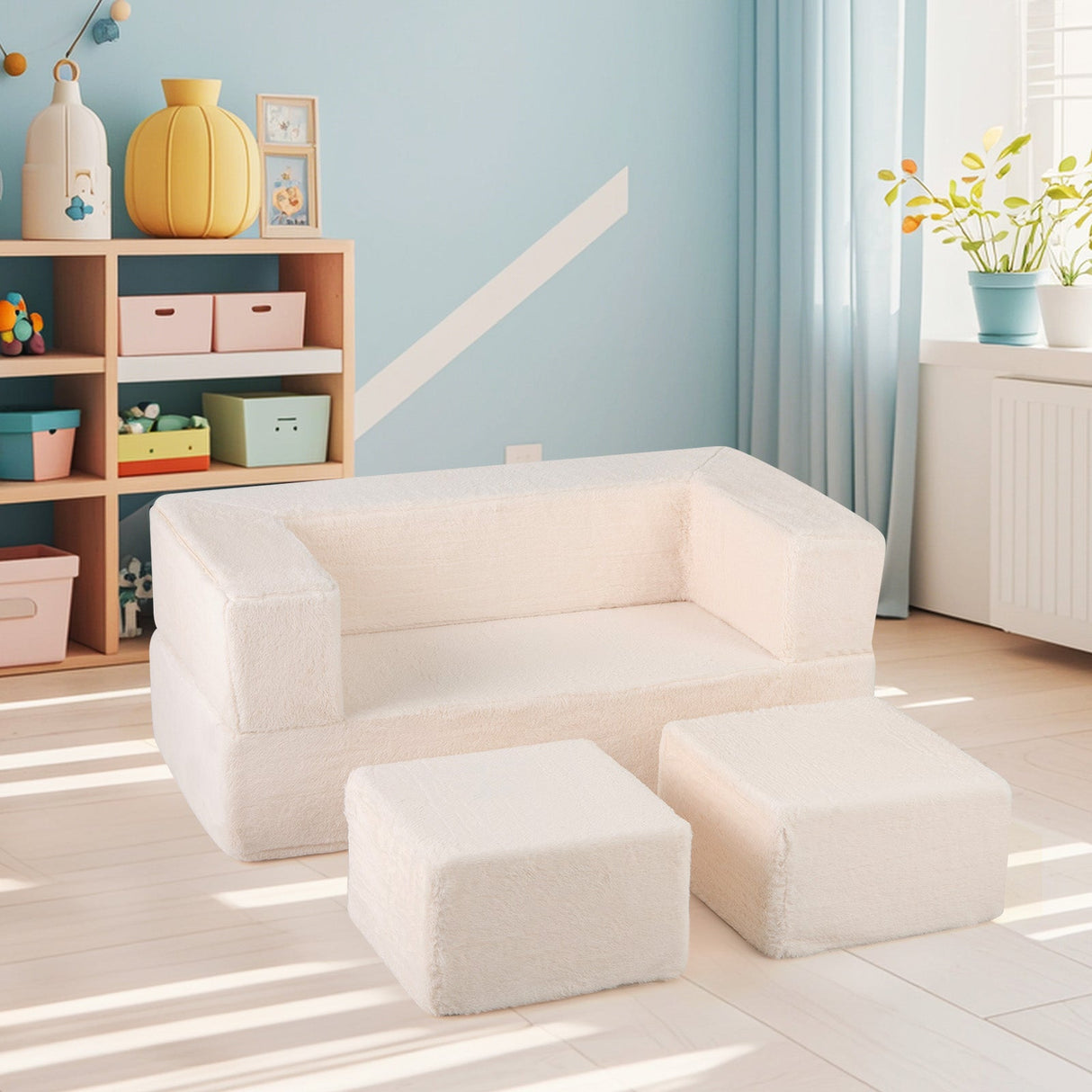 Sofá modular infantil, sofá cama, sillón de espuma convertible para niños - Beige