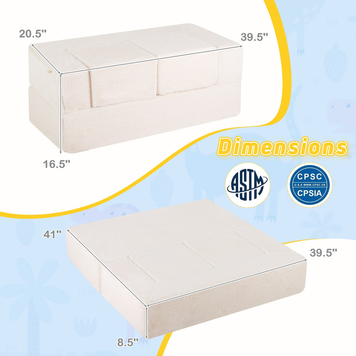 Sofá modular infantil, sofá cama, sillón de espuma convertible para niños - Beige