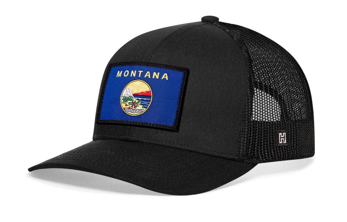 Montana Flag Trucker Hat | Black Montana Flag Snapback