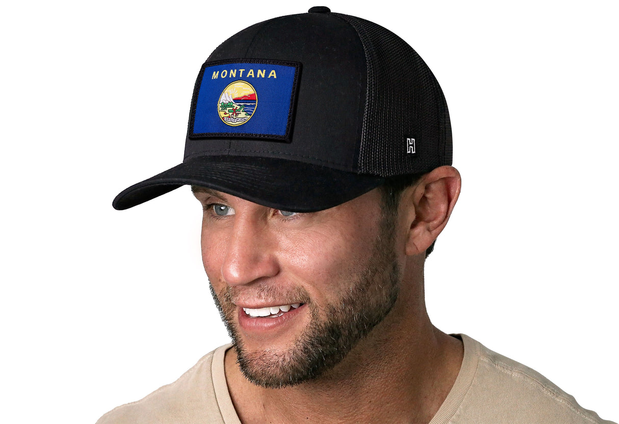 Montana Flag Trucker Hat | Black Montana Flag Snapback