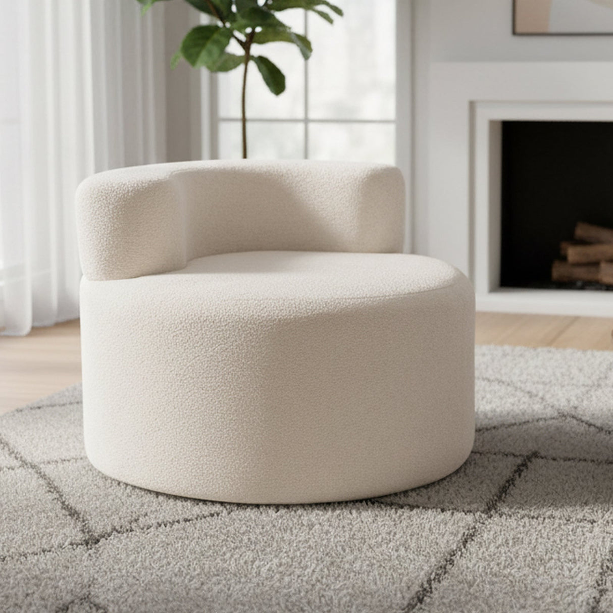 Sillón individual con forma de luna y suave forro de piel de osito - Beige