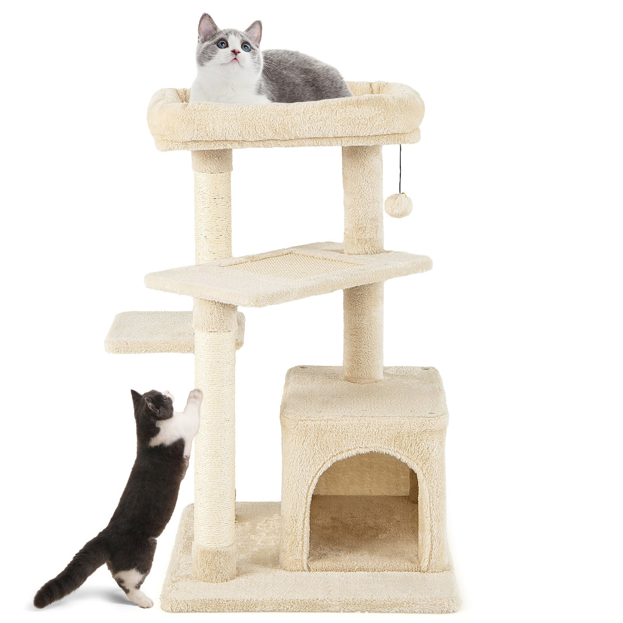 Árbol para gatos con percha y pelota colgante para juego y descanso en interiores