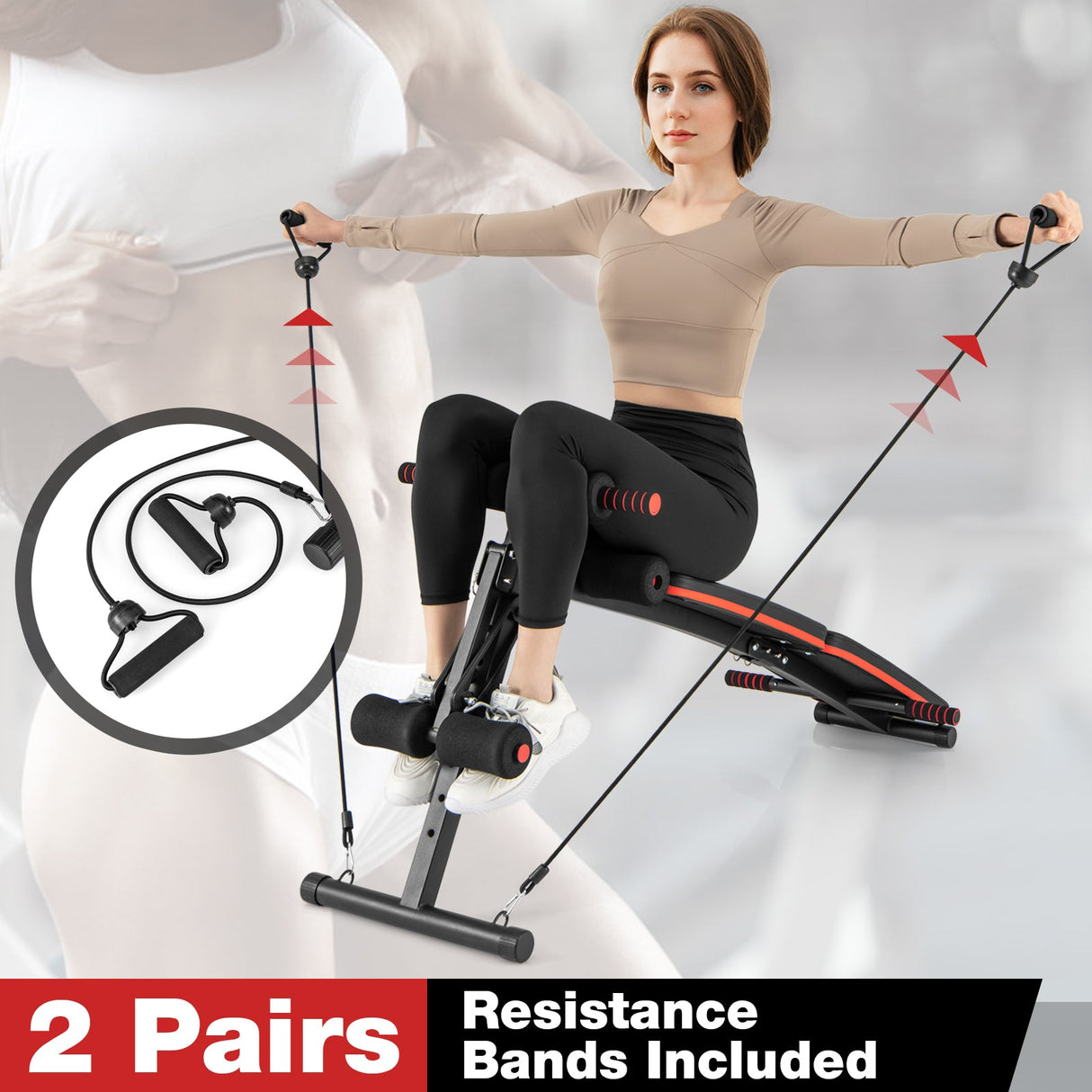 Banco multifuncional para abdominales con 4 posiciones ajustables de metal para entrenamiento