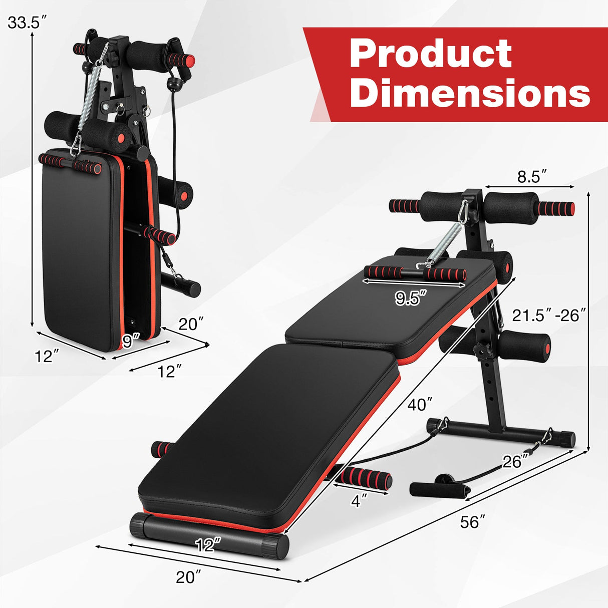 Banco multifuncional para abdominales con 4 posiciones ajustables de metal para entrenamiento