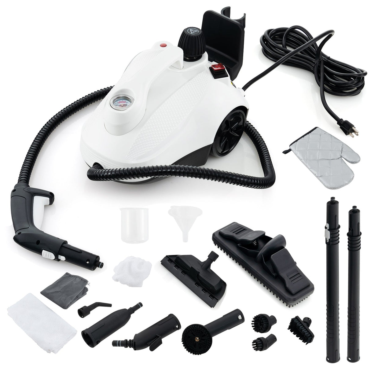 Limpiador a vapor multiusos de 1800 W, vaporizador portátil para el hogar con tanque de 61 oz, gris y blanco