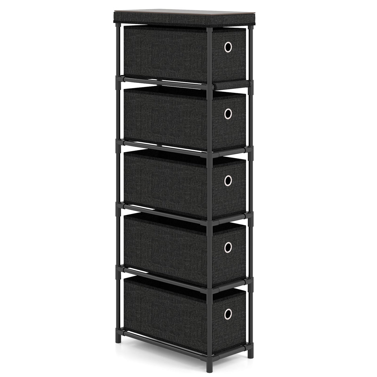 Narrow Dresser with 5 Drawers Slim Storage Tower with Metal Frame-Black
