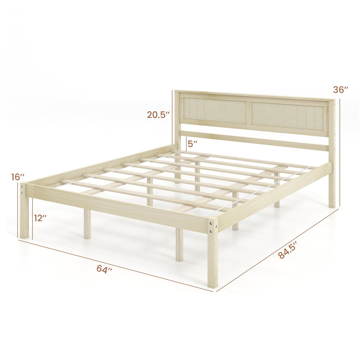 Marco de cama de madera tamaño Twin/Full/Queen con cabecera y soporte de listones