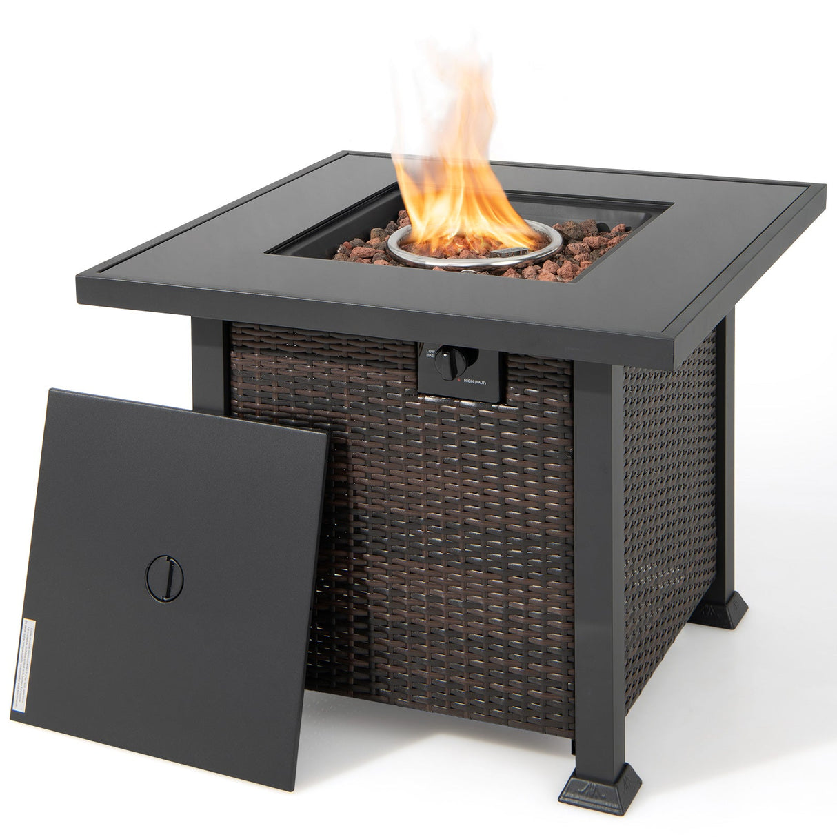 Juego de muebles de patio de 9 piezas con mesa de brasero de 32" y brasero de propano cuadrado de 50000 BTU