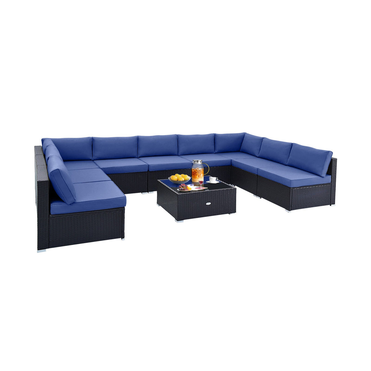 Juego de conversación de mimbre para exterior de 10 piezas con cojines de asiento y respaldo