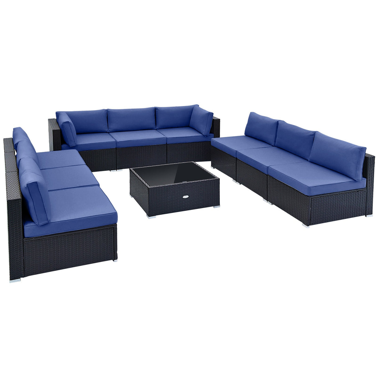 Juego de conversación de mimbre para exterior de 10 piezas con cojines de asiento y respaldo
