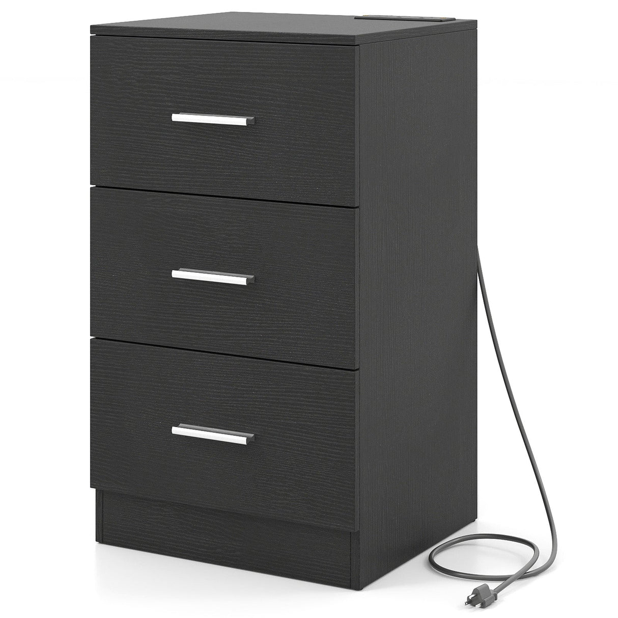 Nightstand with Charging Station End Table with 3 Storage Drawers Bedside Table for Bedroom