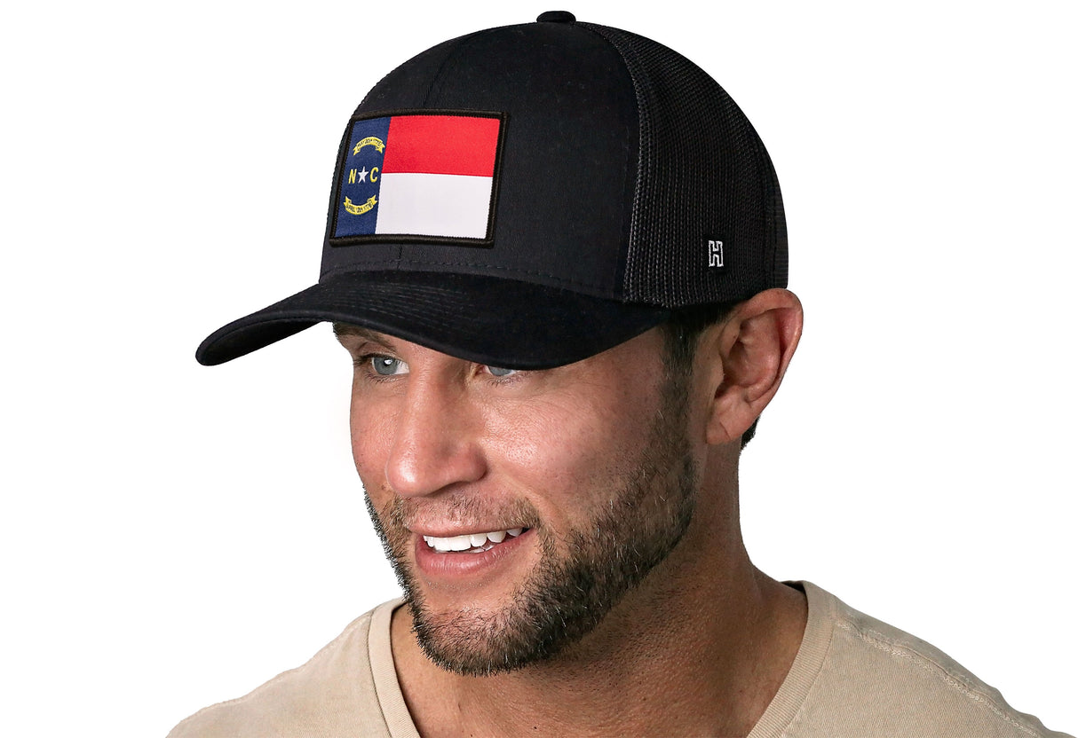 North Carolina Flag Trucker Hat | Black NC Snapback